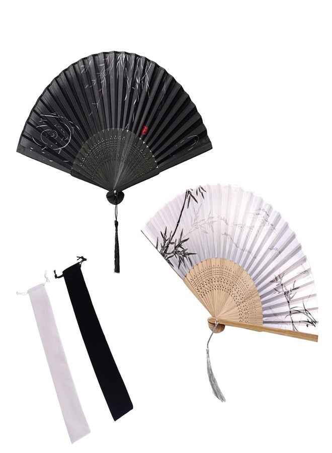 GCFTIFF 2 Pack Folding Hand Fan for Men Women,Foldable Chinese Japanese Vintage Bamboo Fan-for Hot Flash, Church, EDM, Music Festival, Party, Dance, Performance, Decoration, Gift (Gray,Black) - Image 1